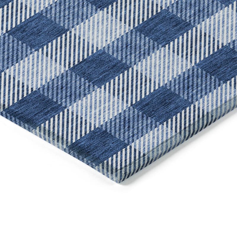 Machine Washable Indoor/ Outdoor Chantille Plaid Stripe Rug