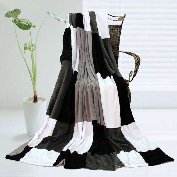 Modern Stylish Soft Coral Fleece Patchwork Throw Blanket (59 by 78.7 ...