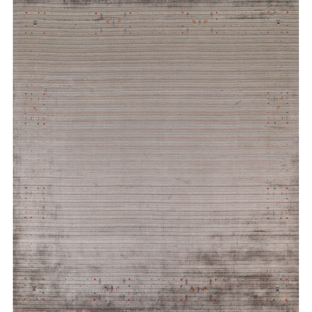 Striped Gabbeh Oriental Square Area Rug Hand-Knotted Wool Carpet - 9'10" x 9'10"