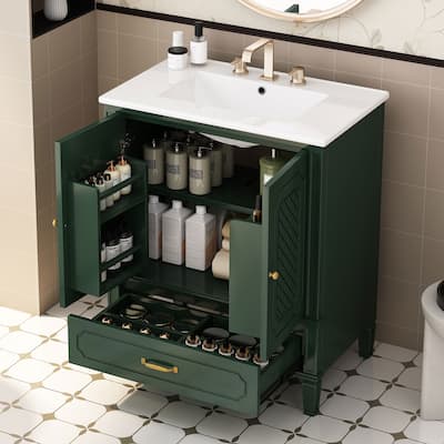 Bathroom Vanity with Sink, Freestanding Bathroom Vanity Set, Bathroom Cabinet with Drawer, Door Shelf & Soft-Closing Door