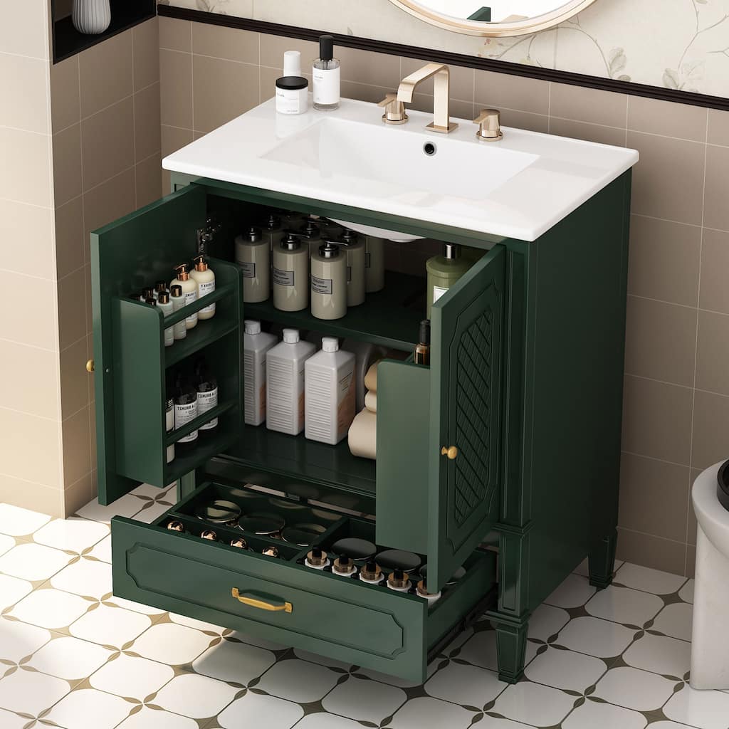 Bathroom Vanity with Sink Vintage Style,Multi-functional Storage Space