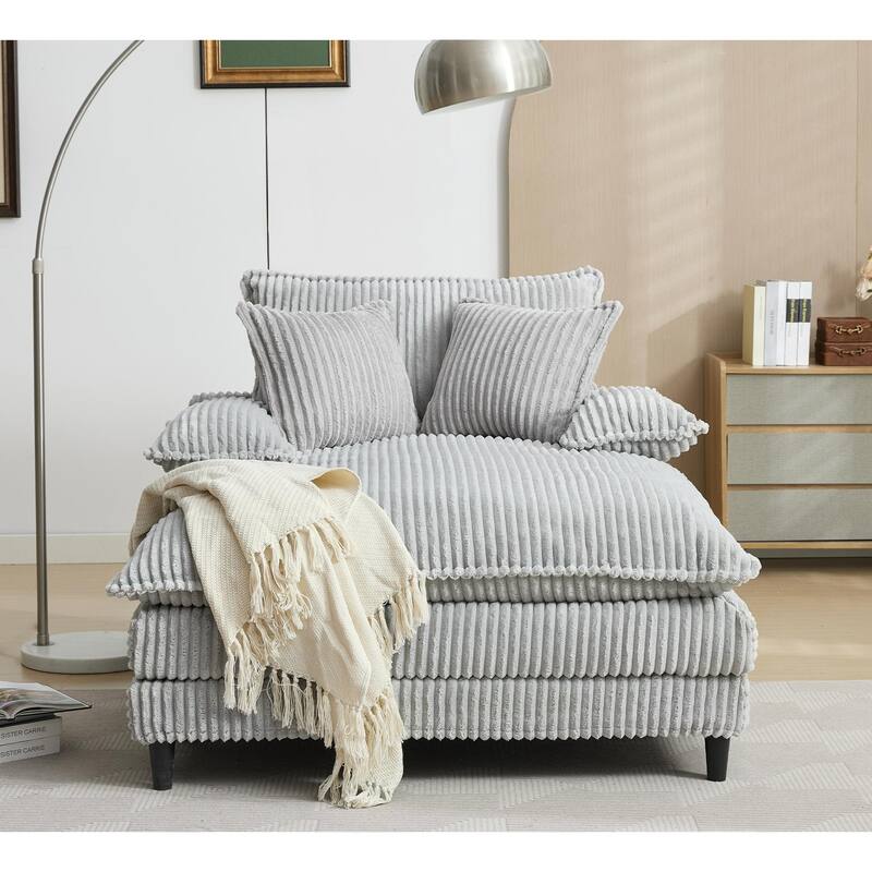 54.75" W Oversized Chaise Lounge Chair Fluffy Cushioned Sofa Bed with 2 Pillows