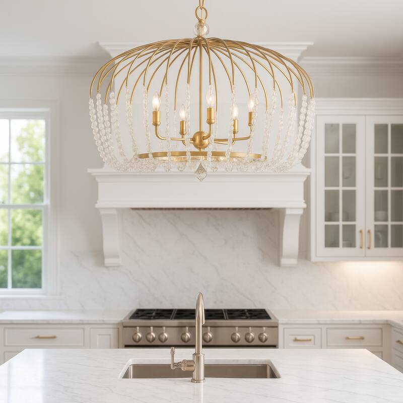 Varaluz Voliere 6-Light Crystal Oval Pendant - Havana Gold