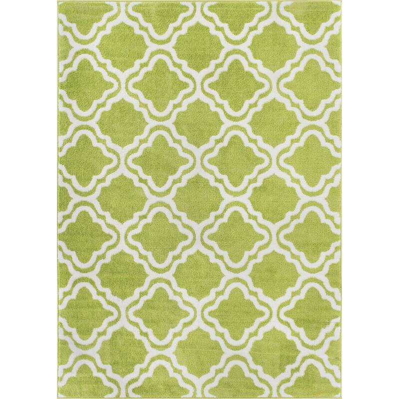 Well Woven Modern Trellis Bright Area Rug - 3'3" x 5' - 3'3" x 5' - Green/White - Rectangle
