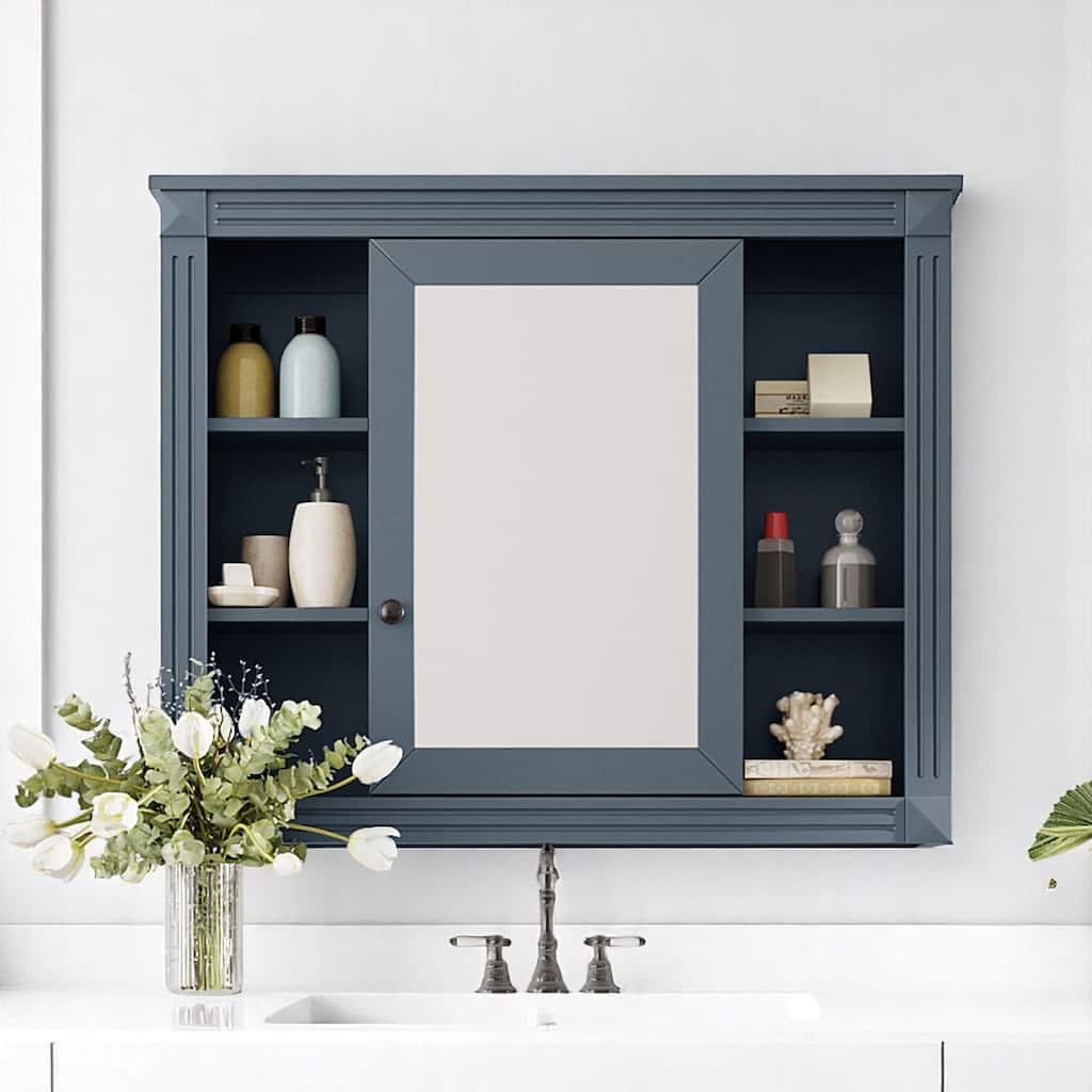 35'' Bathroom Mirror Cabinet with Storage, Wall Mounted Medicine Cabinet with Open Shelves and 1 Door