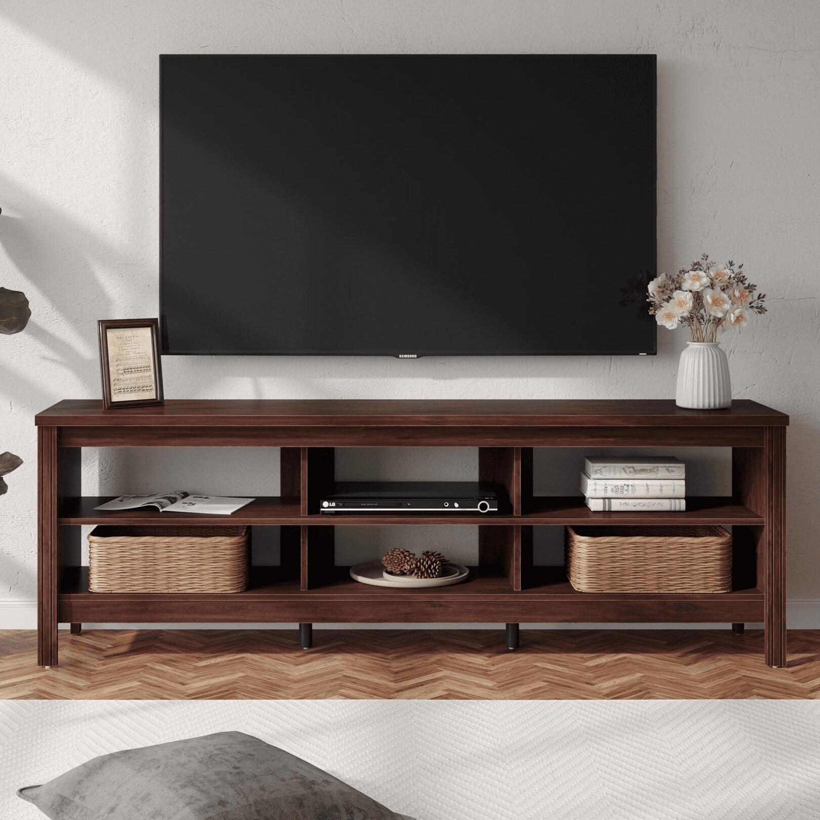 Dark brown tv stand for 65 inch store tv