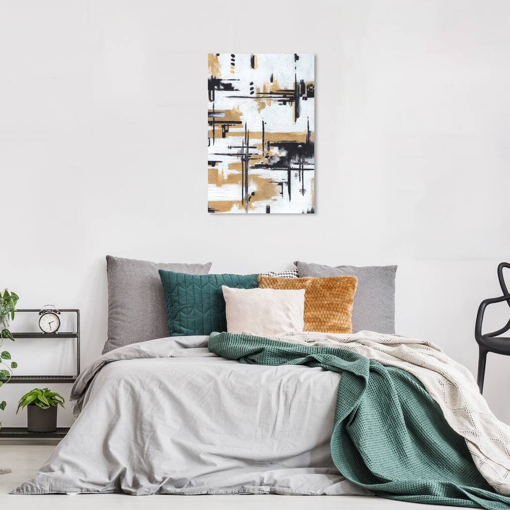 Wynwood Studio Abstract Puzzling I Gold and Pastel Gold Modern & Contemporary Wall Art Canvas Print