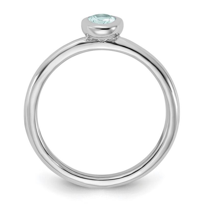 Curata 925 Sterling Silver Bezel Polished Stackable Expressions Oval Aquamarine Ring