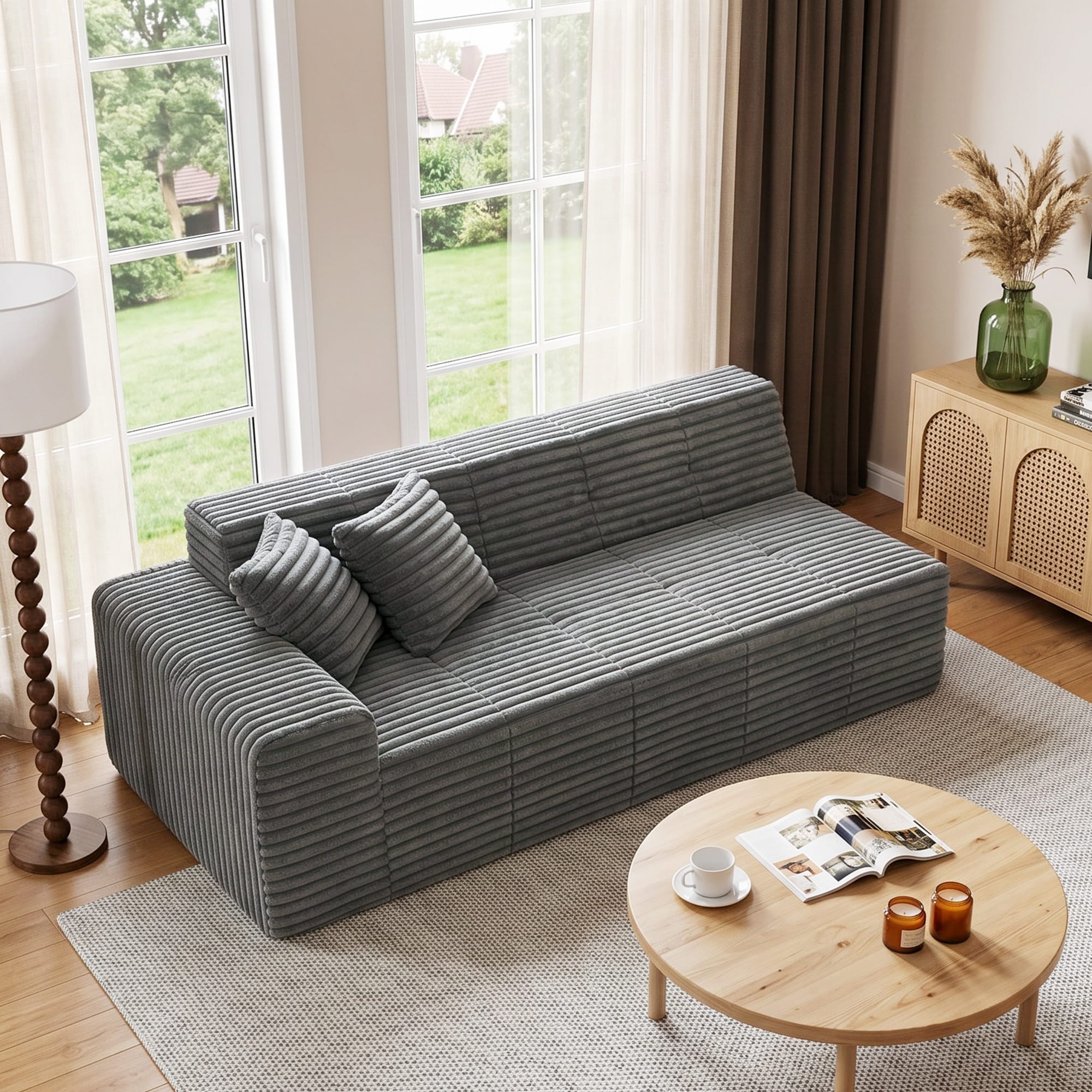 81" W No Assembly Required Couch Plush Corduroy Loveseat Sofa