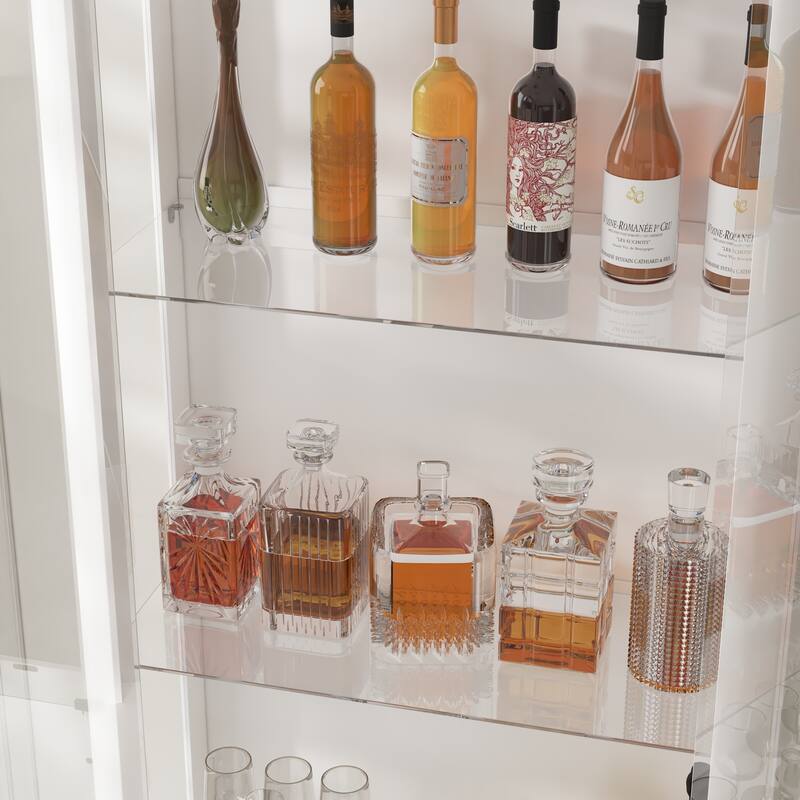 Modern Kitchen Cabinet Wine Bar Buffet with White Light & USB Port