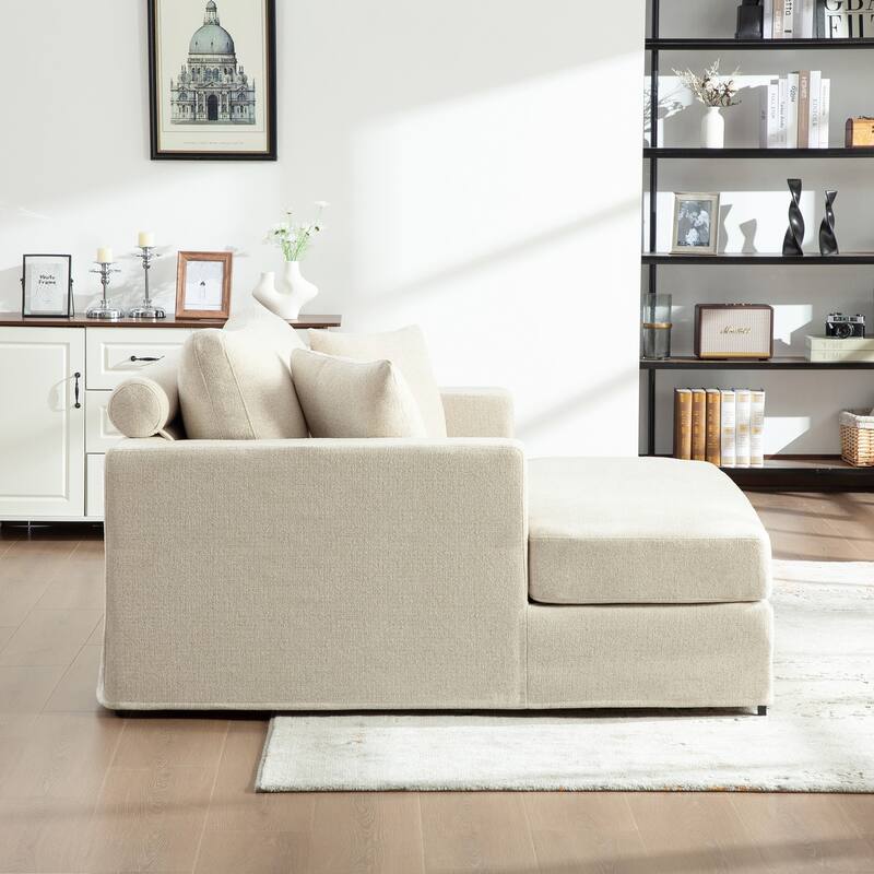 Oversized 56.3" Chaise Lounge Chair Sofa Bed, Chenille Single Couch Floor Boneless Couch with Throw Pillows