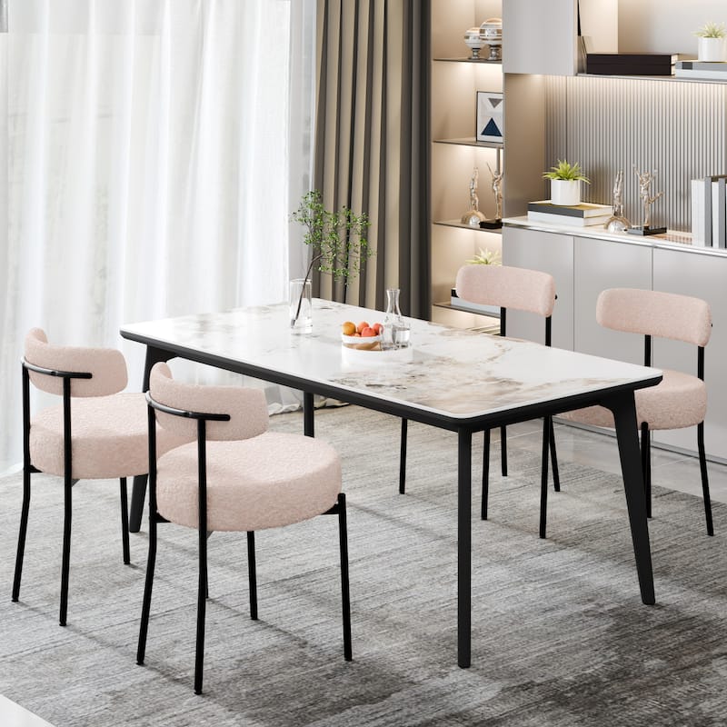 XINMICS Upholstered Boucle Dining Chairs with Black Metal Legs - Set of 4 - Camel