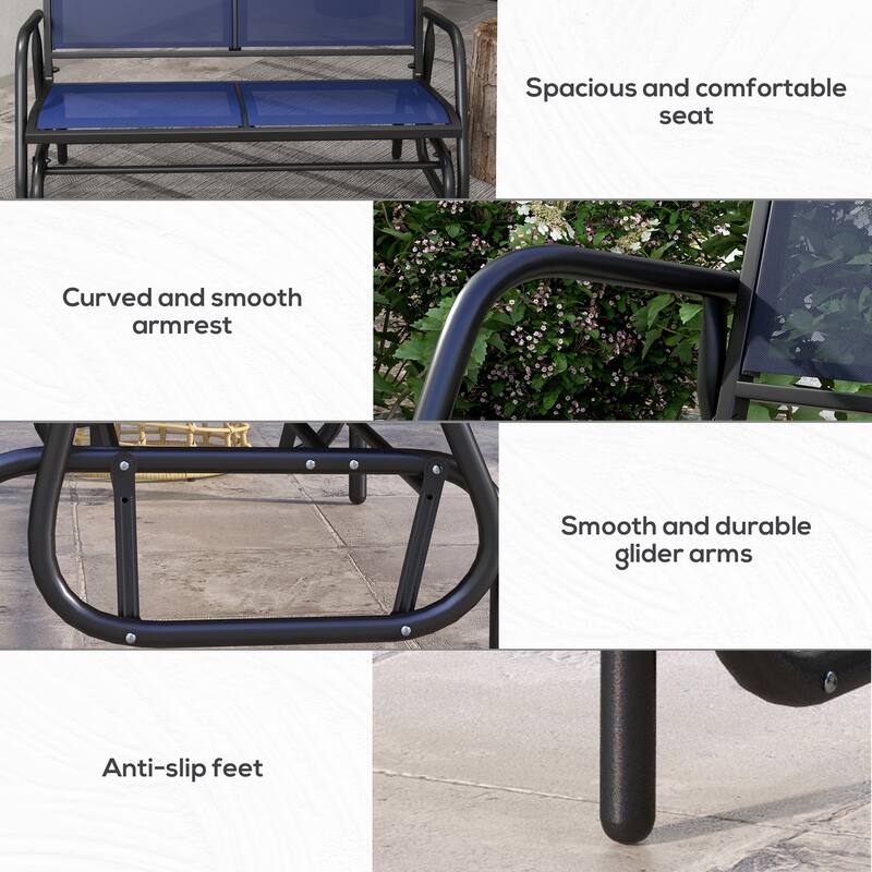 Outsunny 2-Person Outdoor Glider Bench, Patio Double Swing Rocking Chair Loveseat w/ Powder Coated Steel Frame for Backyard