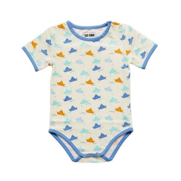 slide 2 of 3, Half Sleeves Bodysuit - Paper Boat 0-3 months