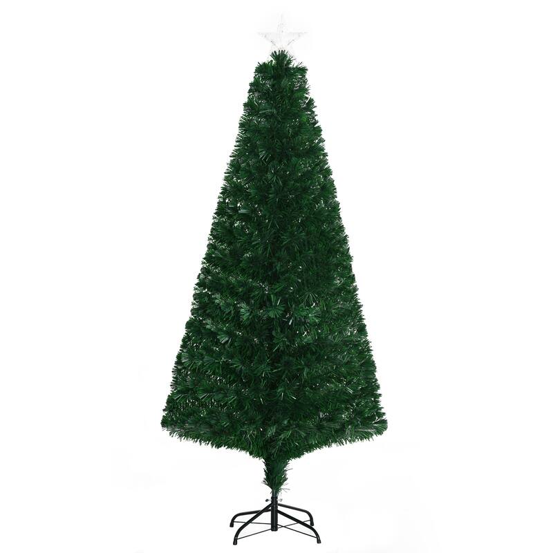 6ft Tall Artificial Douglas Fir Tree with Pre-Lit Fiber Optics, LED Lights, and Realistic Branches, Xmas Tree for Holiday Decor