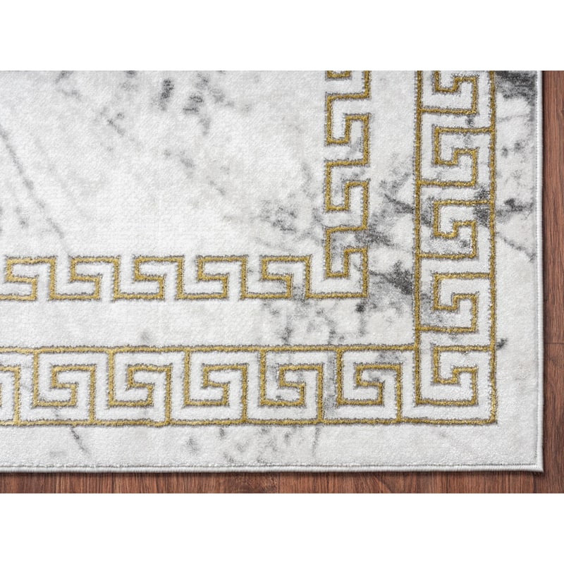 Brooklyn Collection Abstract Grey/Gold Border Area Rug