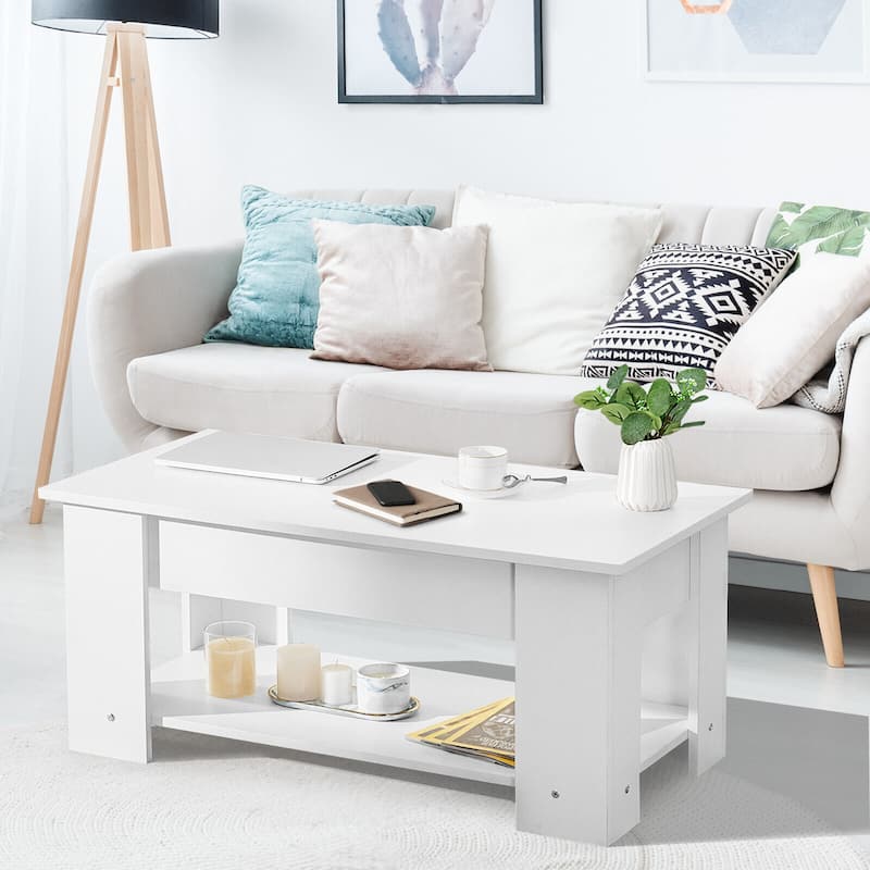 Modern Coffee Table with Lift Top and Large Hidden Storage Space - 38.5" x 20"/29" x 16.5"