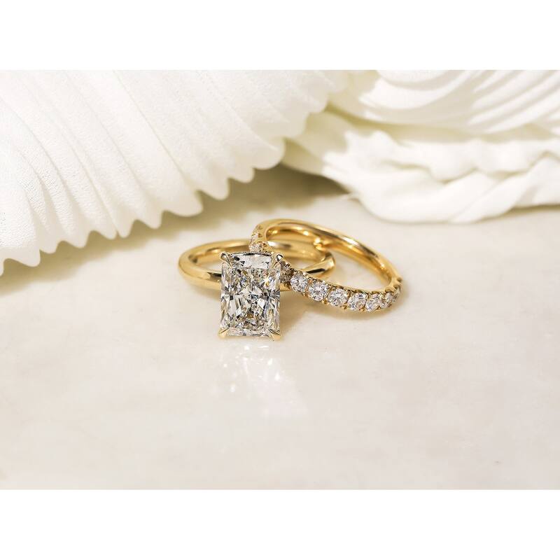 Kobelli Sunset Line 4.1 Carats Lab Grown Diamond Certified 14k Solid Gold Radiant Floating Drape Halo Hallstatt Ring