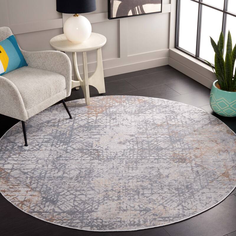 SAFAVIEH Eternal Brikene Modern Abstract Rug - 6'7" Round - Grey/Ivory