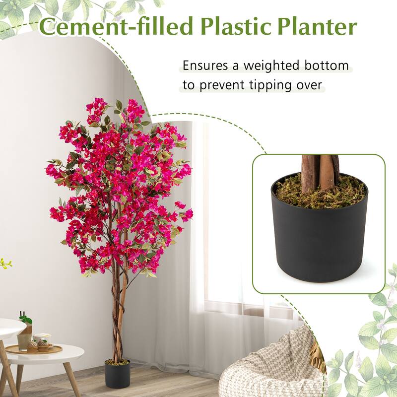 Gymax 6 FT Artificial Bougainvillea Tree Set of 2 Tall Faux Pre-potted