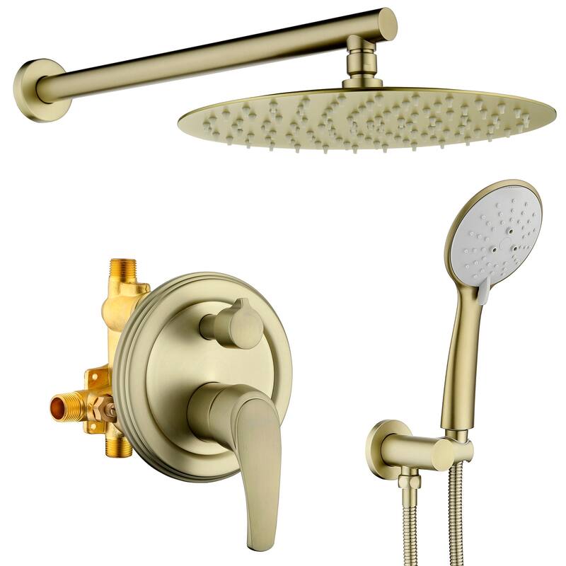 Clihome 5 Spray Patterns 12 in. Wall Mount Dual Shower Heads - 12" - Gold