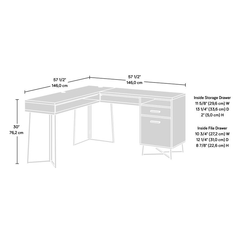 Wood L-Shaped Desk with 2 Drawers and Cubbyholes, Dark Walnut