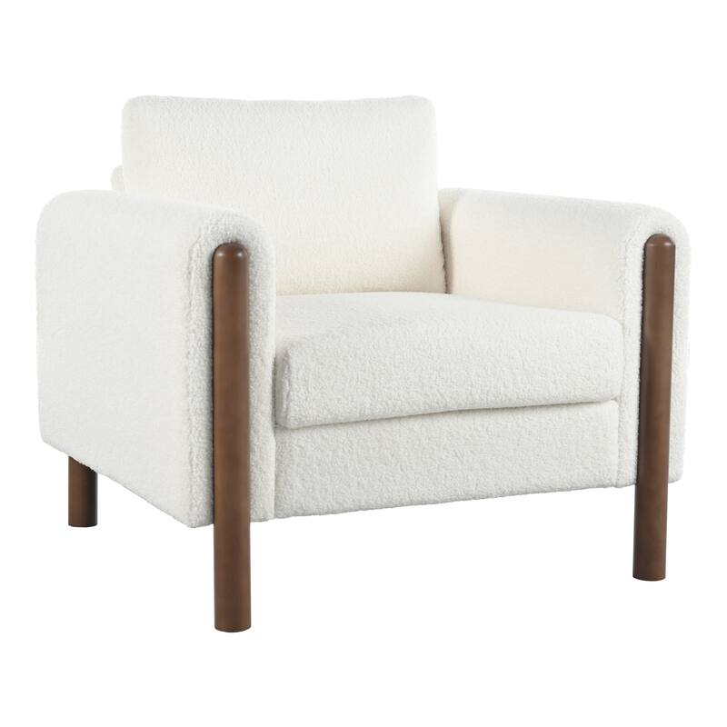 Teddy Fabric Accent Chair, Upholstered Living Room Lounge Armchair, Reading Chair with Curved Armrests & Wood Legs