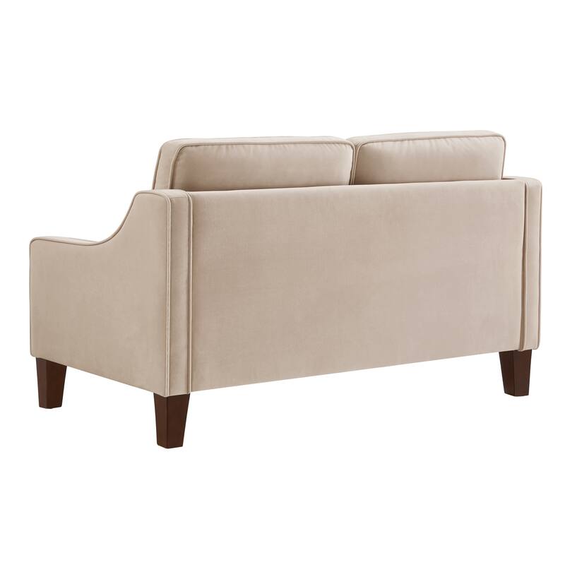 Taupe Velvet Loveseat Sofa with Scooped Armrest
