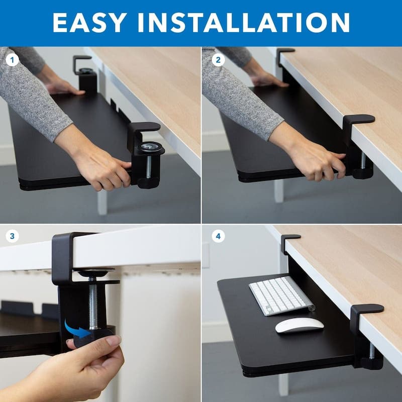 Mount-It! Clamp Keyboard Tray [26.4" x 11.8"] Ergonomic Sliding Under Desk Keyboard and Mouse Platform - Black