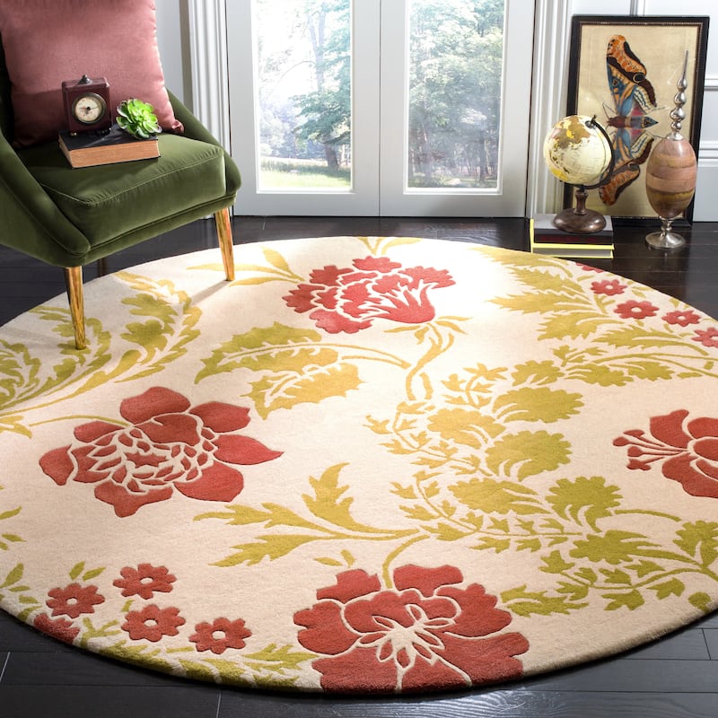 SAFAVIEH Handmade Capri Senni Modern Wool Rug - 7' Round - Beige/Rust