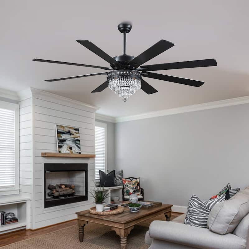 72" Crystal Ceiling Fan Fandelier with Lights and Remote Noiseless DC Motor, Retro/Farmhouse Lighting - 72 Inches