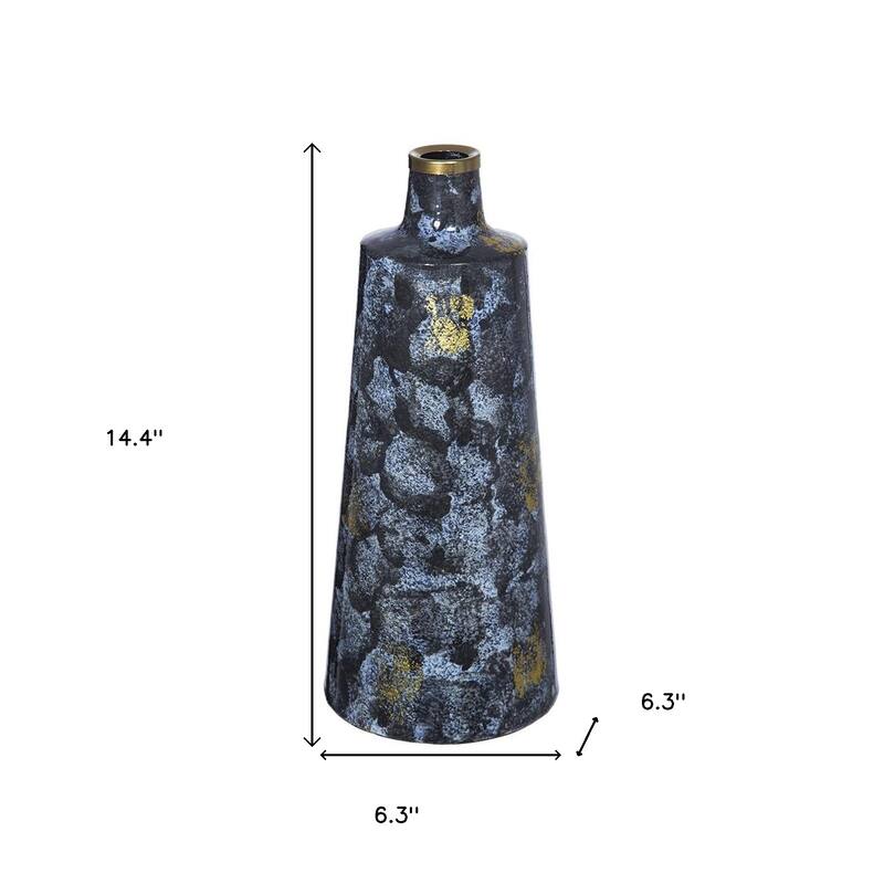 14" Blue And Gold Abstract Bud Glass Table Vase - 6.30