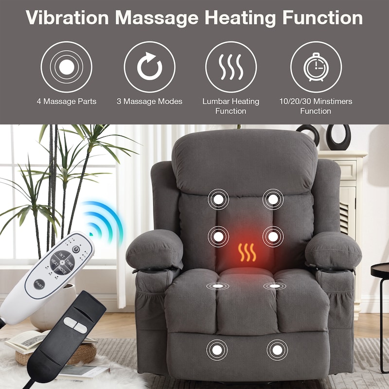Electric Recliner Chair with Massage and Heat, USB Port, Cup Holders and Side Pockets, Adjustable Vibration Modes and Heating
