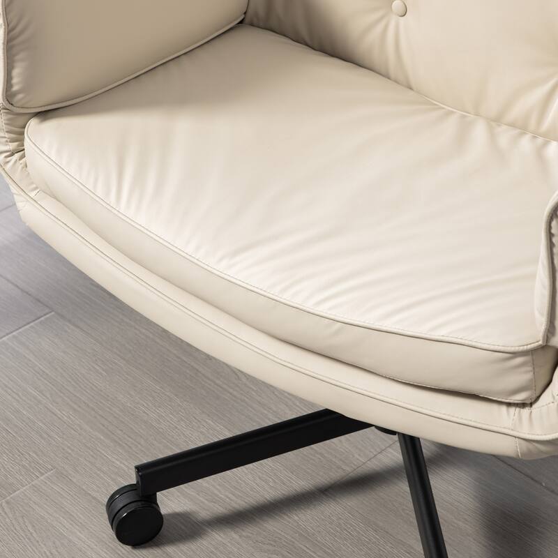 Criss Cross Chair with Adjustable Armrests Wheels Headrest, PU Lounge Vanity Desk Chair with Wide Seat, Swivel Office Chairs