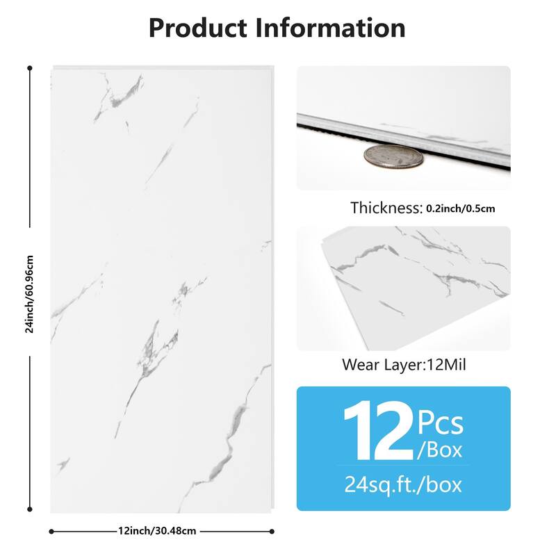Art3d 12pcs 24"x12" Click-lock Marble Design Flooring Cover 24 Sq.Ft.