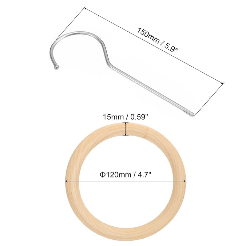Scarf Ring Hanger Wooden Circle Scarf Holder Hook - Silver - 4.7 Inch x 15cm