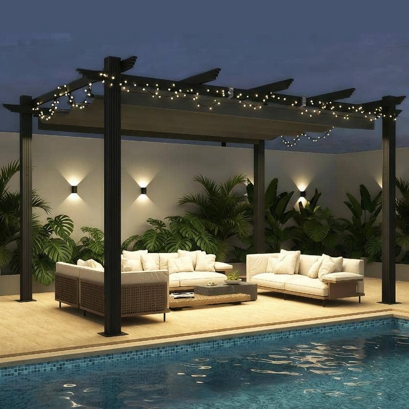 EROMMY 10' x 13' Outdoor Pergola with Retractable Canopy, Heavy-Duty Metal Frame and Adjustable Patio Shade Roof