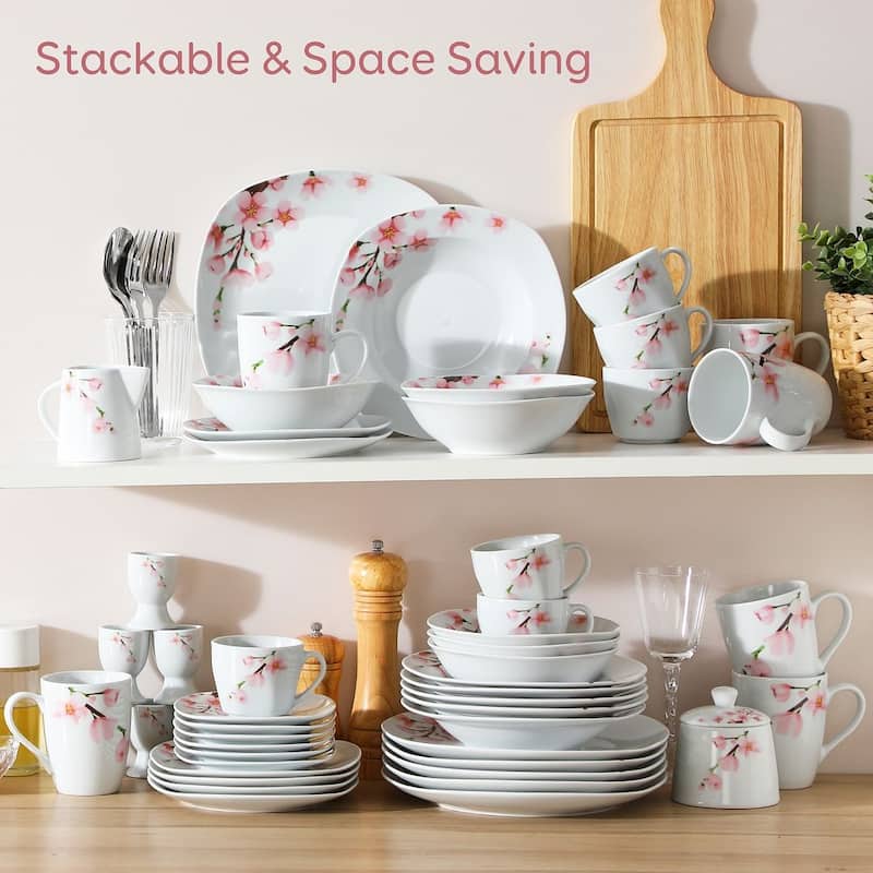 VEWEET Annie 50-piece Floral Porcelain Dinnerware Set (Service for 6)