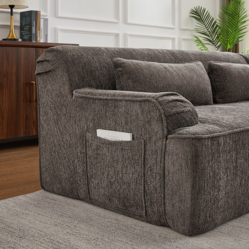 Floor Standing Chenille L-shape Chaise Sectional Sofa with Side Pocket
