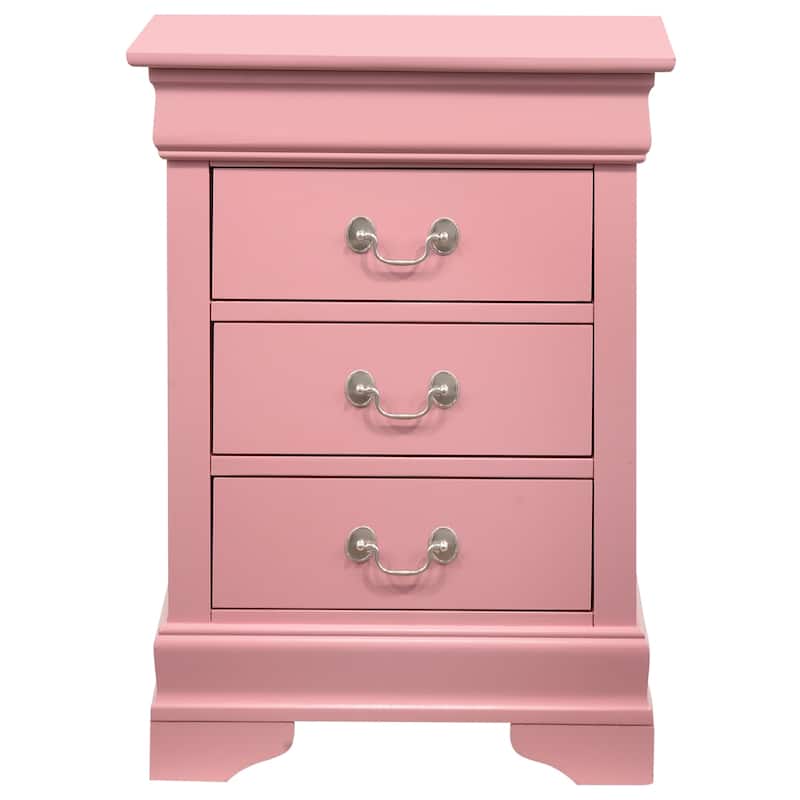Pink Nightstand 29x21x16 with Three Spacious Drawers, Charming Bedside Table for Bedroom Storage and Cheerful Accent Decor