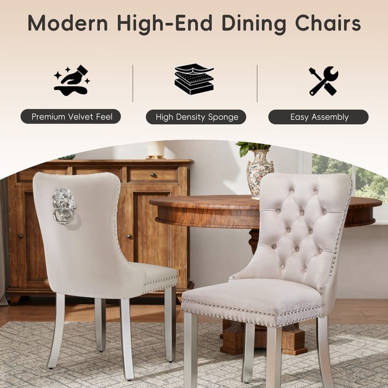 High-end Tufted Velvet Upholstered Nailhead Dining Chair Set of 6