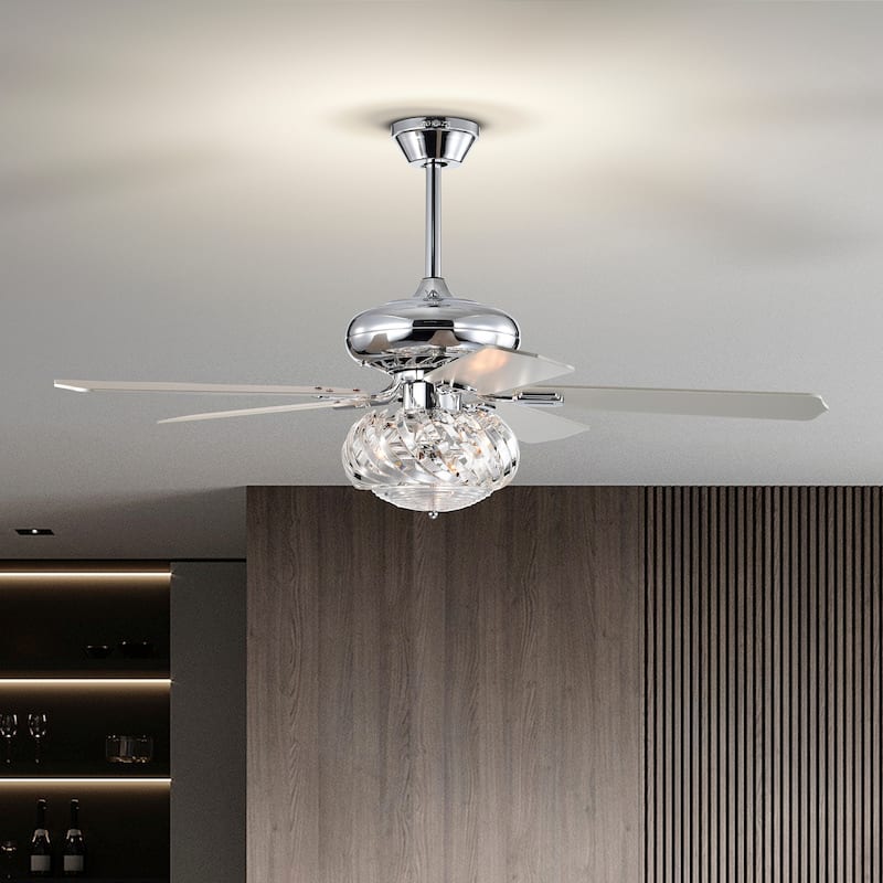 Turner 52 Inch Chrome Polish Crystal Ceiling Fan 3 Light with Remote