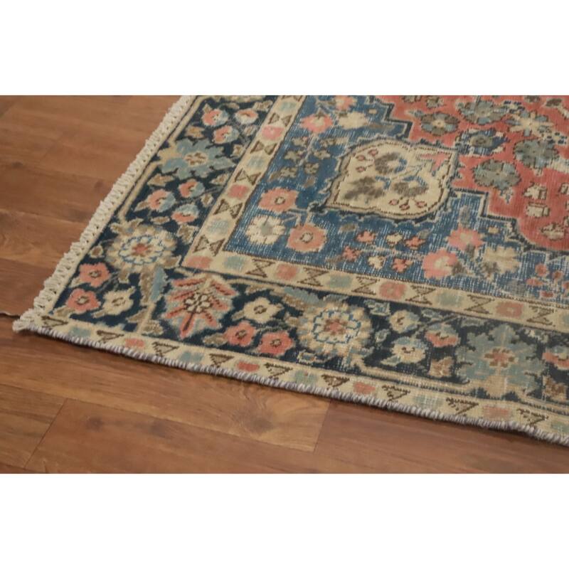Hand Knotted Oriental 100% Wool Carpet Traditional Floral Coral Tabriz Area Rug - 5' 7'' X 4' 3''