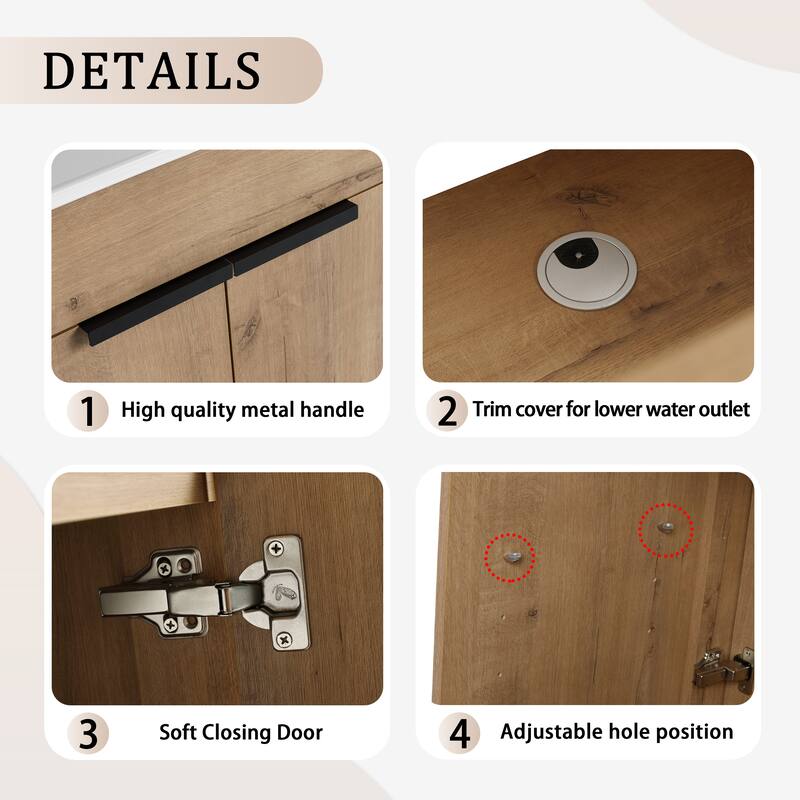 Freestanding Bathroom Vanity with Ceramic Sink, Adjustable Shelf, Metal Handles, Soft Closing Hinges - 30in L Plywood