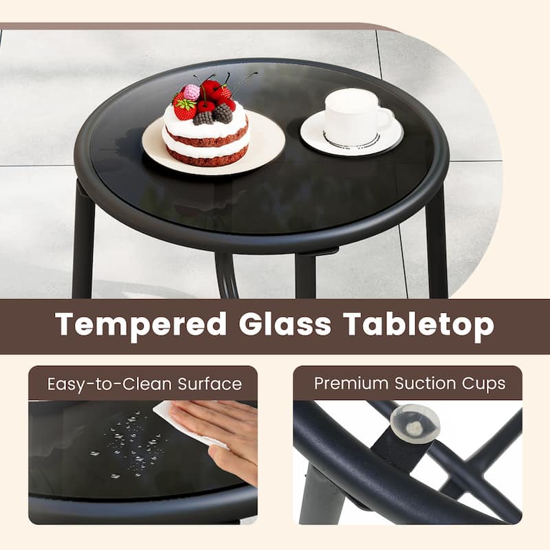 Costway 3 PCS Patio Furniture Set with Round Tempered Glass Top Table - See Details