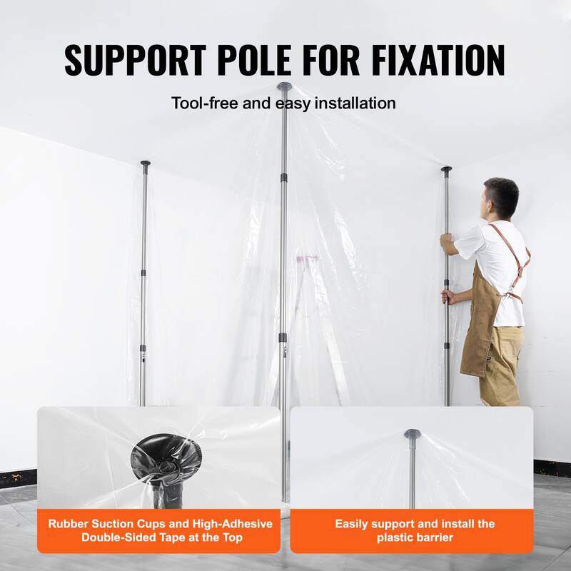 Dust Barrier Poles, Carry Bag for Interior Decoration and Painting Projects - 32.8x13.12 Ft