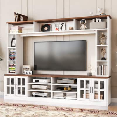 95.5" Media Wall Unit with 6 Display Shelves and 2 Cabinets