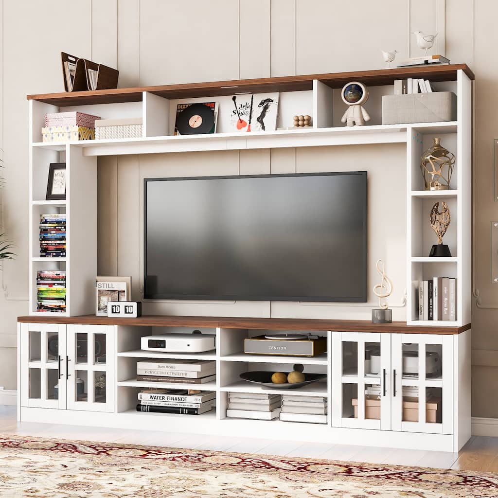 95.5" Wall Unit Entertainment Center Set with Bookshelves, TV Stand for Televisions Up to 80", Media Cabinet with Bridge