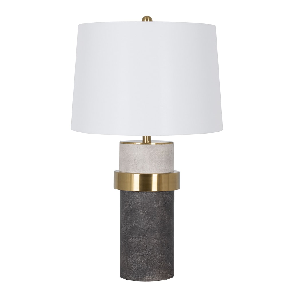 Polyresin 31" Table Lamp with Linen Shade, Black and Light Grey Concrete-like (Set of 2)