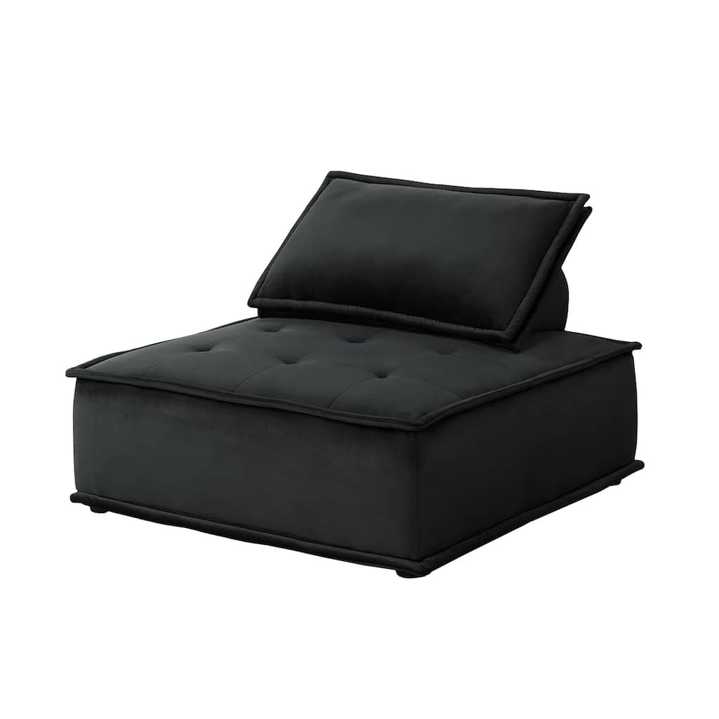 Velvet Upholstered Armless Chair with Pillow